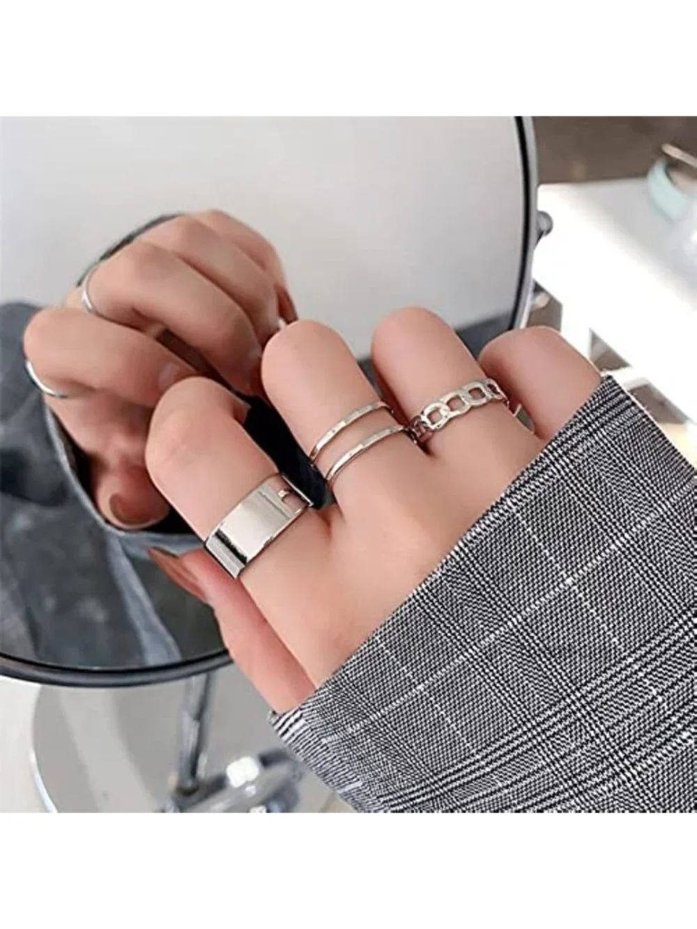 17 Pc Punk Chain Stackable Rings Set Silver Vintage Knuckle Rings for Women